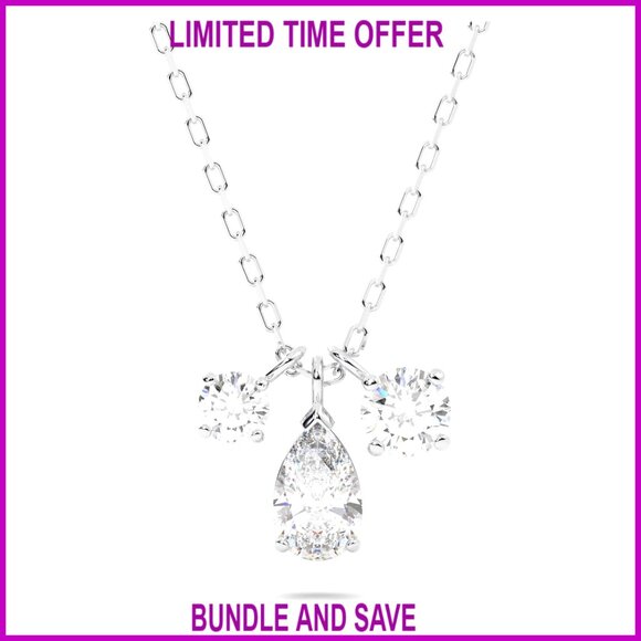 Rhodium Plated Pendant Necklace with Clear Crystals 15.75 Inch Chain